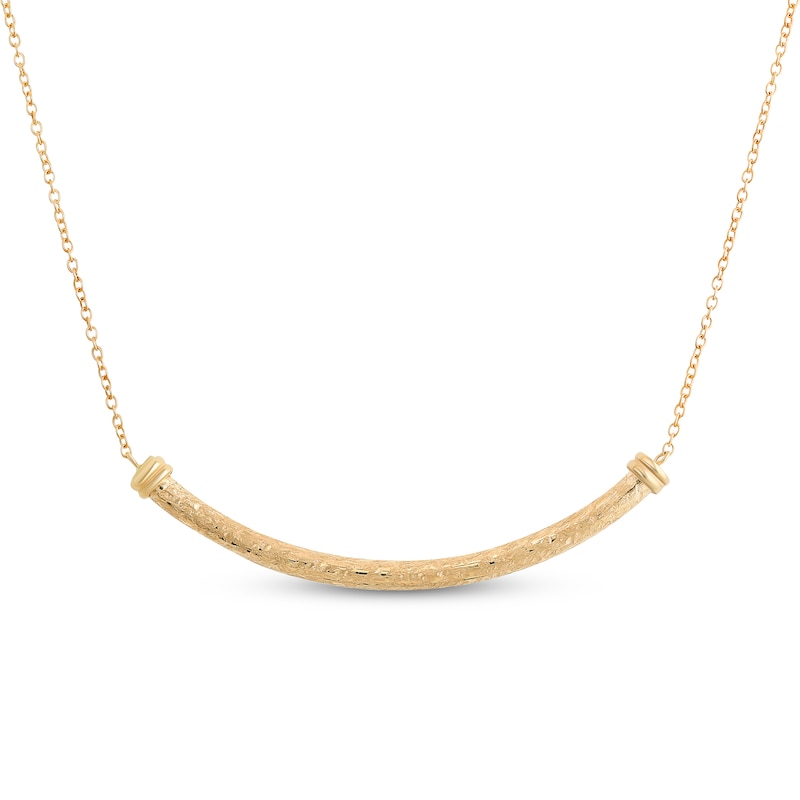 Reaura Curved Textured Bar Necklace Repurposed 14K Yellow Gold 18"