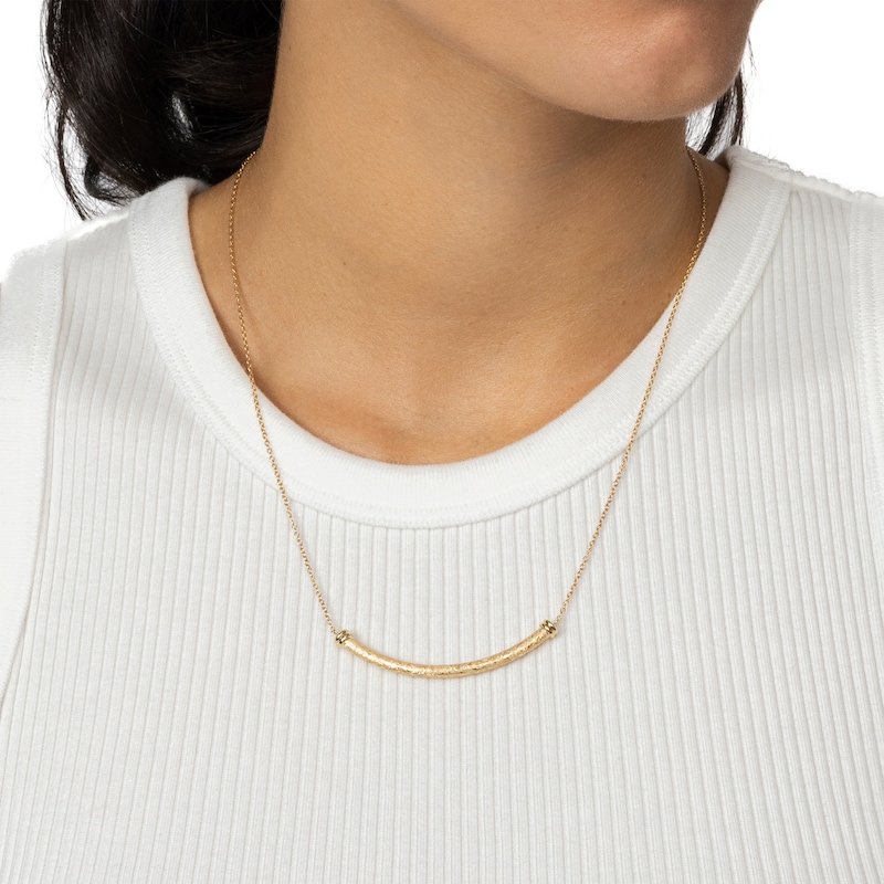 Reaura Curved Textured Bar Necklace Repurposed 14K Yellow Gold 18"
