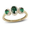 Thumbnail Image 0 of Three-Stone Emerald & Diamond Ring 1/8 ct tw Oval, Round-Cut 10K Yellow Gold