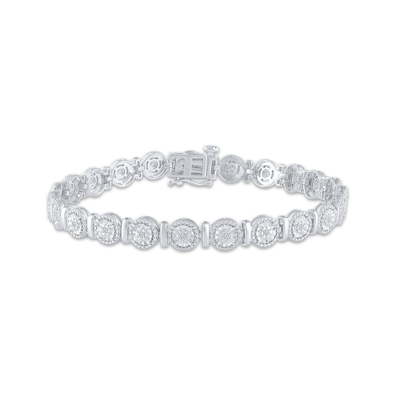 Diamond Circle & Bar Link Bracelet 1/10 ct tw Sterling Silver 7"