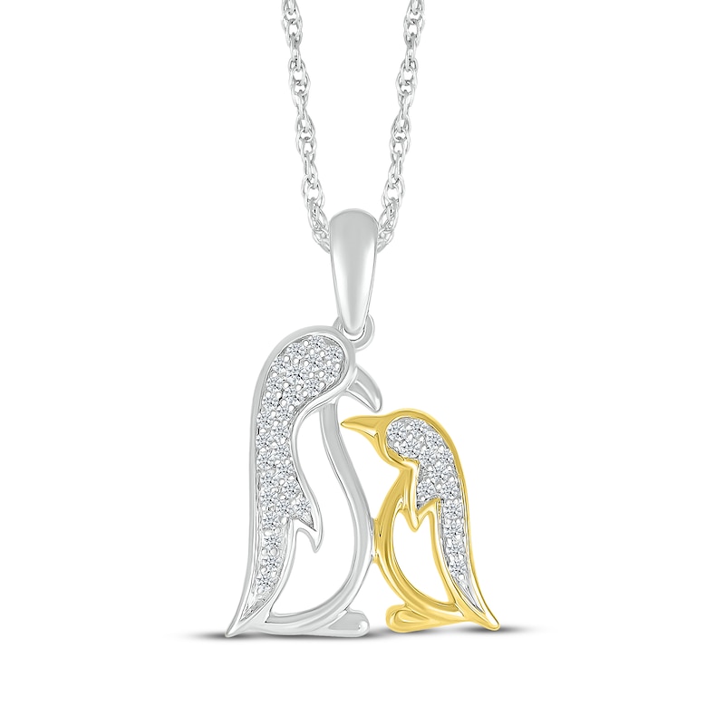Diamond Penguins Necklace 1/10 ct tw Sterling Silver & 10K Yellow Gold 18"