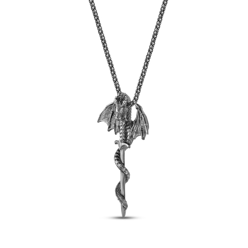 Men's Dragon & Sword Necklace Sterling Silver 24"
