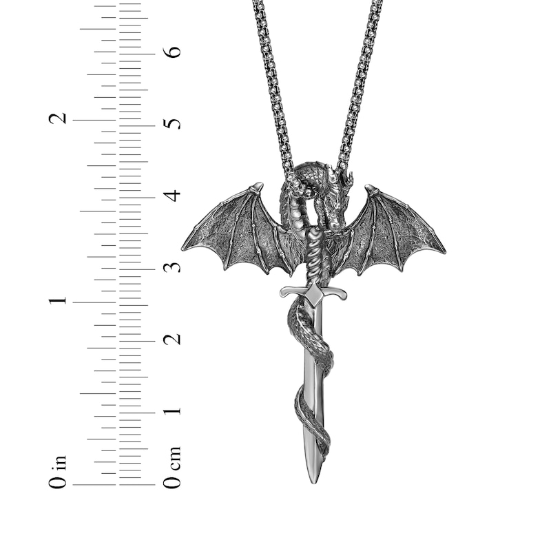 Men's Dragon & Sword Necklace Sterling Silver 24"