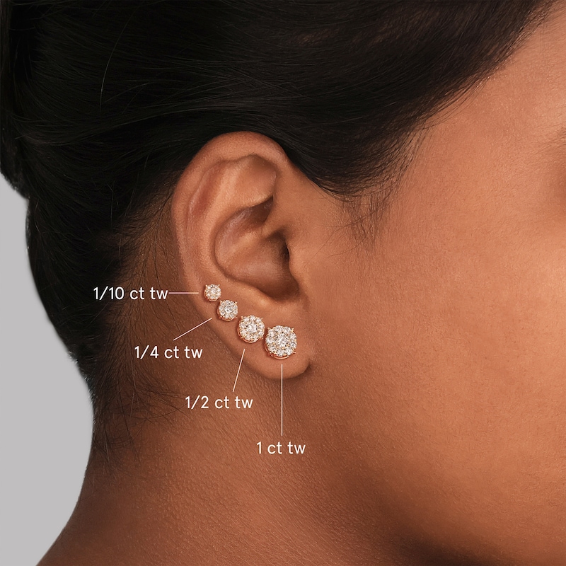 Diamond Halo Stud Earrings 1 ct tw Round-Cut 10K Rose Gold