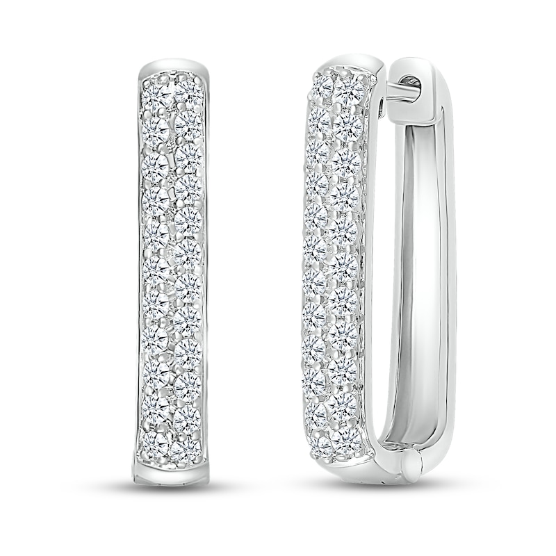 Diamond Paperclip Two-Row Hoop Earrings 1 ct tw Round-cut 10K White Gold