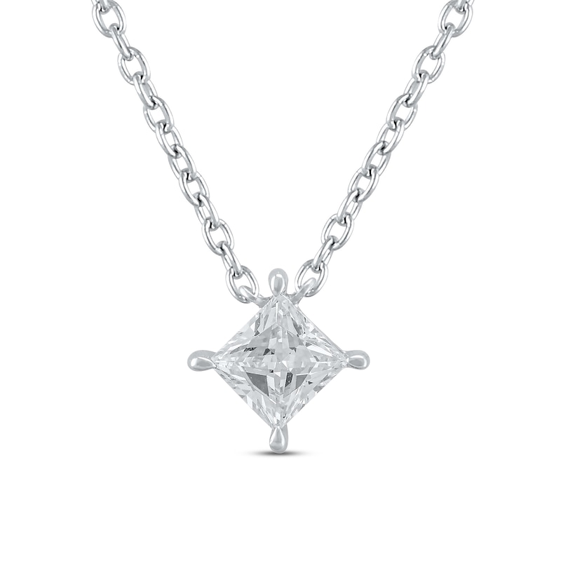 Lab-Created Diamonds by KAY Princess-Cut Solitaire Necklace 1/2 ct tw 14K White Gold 19" (F/SI2)