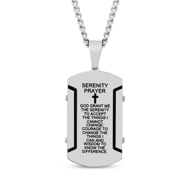 Serenity Prayer Dog Tag Necklace Stainless Steel & Black Ion Plating 24"