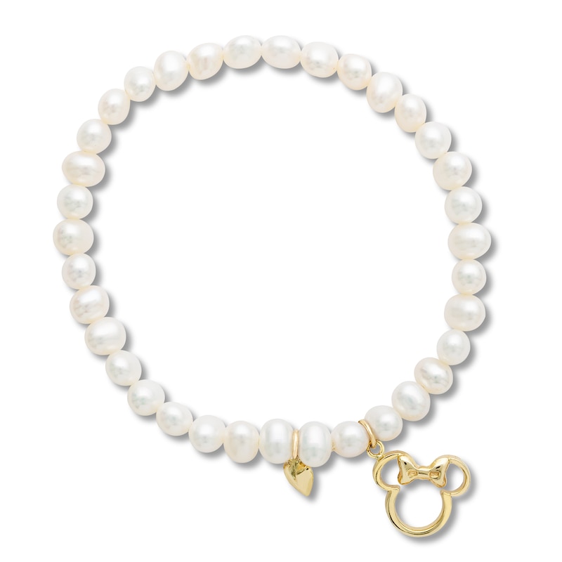 Children's Minnie Mouse Cultured Pearl Bracelet 14K Yellow Gold 4.5"