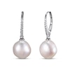 Thumbnail Image 0 of Cultured Pearl & White Lab-Created Sapphire Drop Earrings Sterling Silver
