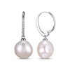 Thumbnail Image 2 of Cultured Pearl & White Lab-Created Sapphire Drop Earrings Sterling Silver