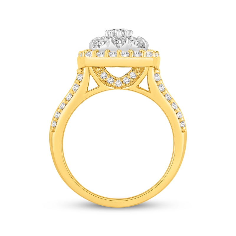 Multi-Diamond Center Cushion-Frame Engagement Ring 2 ct tw 14K Two-Tone Gold