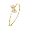 Thumbnail Image 1 of Cultured Pearl & Diamond Bypass Flower Bangle Bracelet 1/4 ct tw 10K Yellow Gold