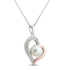 Thumbnail Image 1 of Freshwater Pearl & White Topaz Heart Necklace Sterling Silver/10K Rose Gold 18"