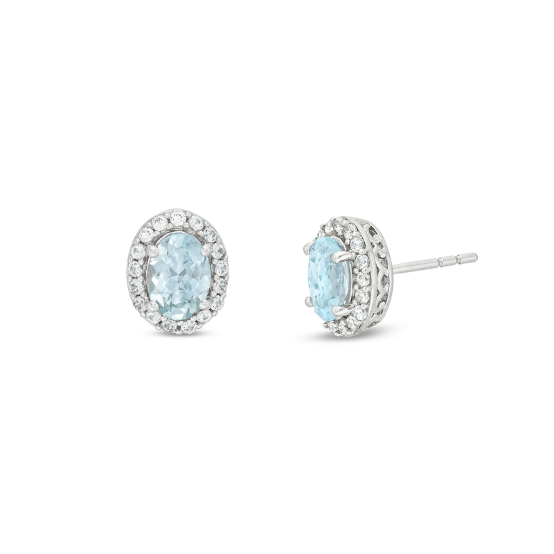 Aquamarine & White Lab-Created Sapphire Stud Earrings Sterling Silver