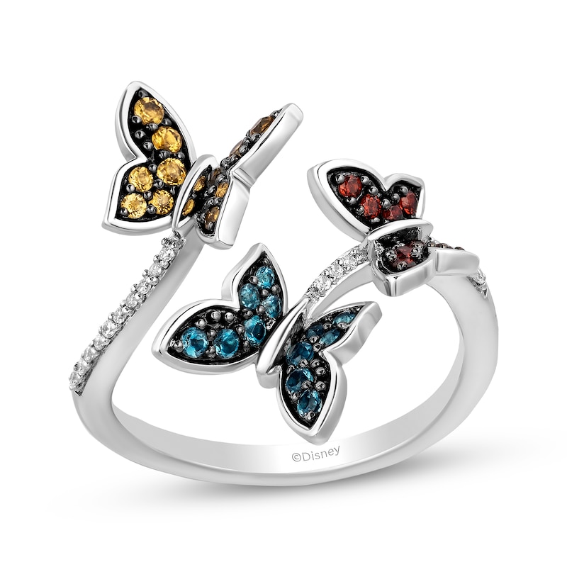 Disney Treasures Encanto Multi-Gemstone & Diamond Butterfly Bypass Ring 1/20 ct tw Sterling Silver