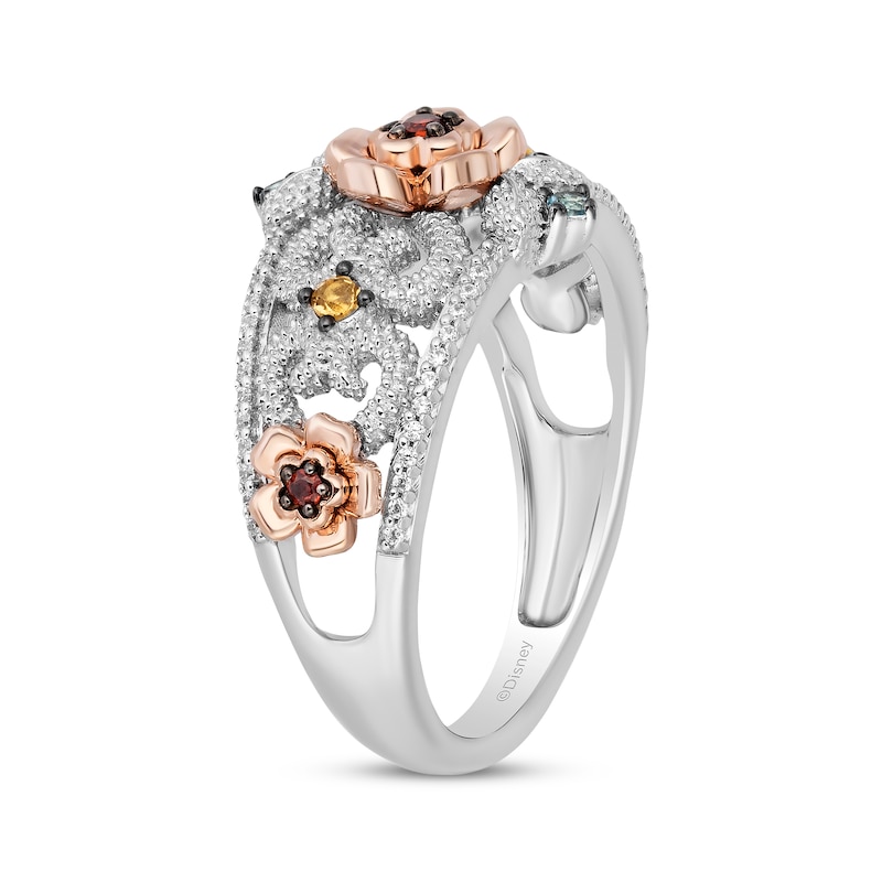 Disney Treasures Encanto Multi-Gemstone & Diamond Floral Ring 1/10 ct tw Sterling Silver & 10K Rose Gold