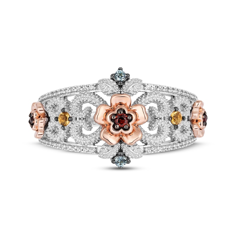 Disney Treasures Encanto Multi-Gemstone & Diamond Floral Ring 1/10 ct tw Sterling Silver & 10K Rose Gold