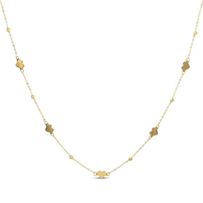 Heart & Diamond-Cut Bead Station Necklace 10K Yellow Gold 18"