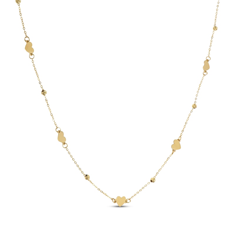 Heart & Diamond-Cut Bead Station Necklace 10K Yellow Gold 18"