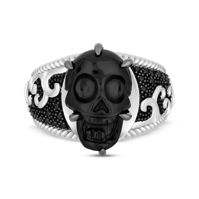 Disney Treasures Men's Pirates of the Caribbean Black Onyx & Diamond Skull Ring 1/6 ct tw Sterling Silver