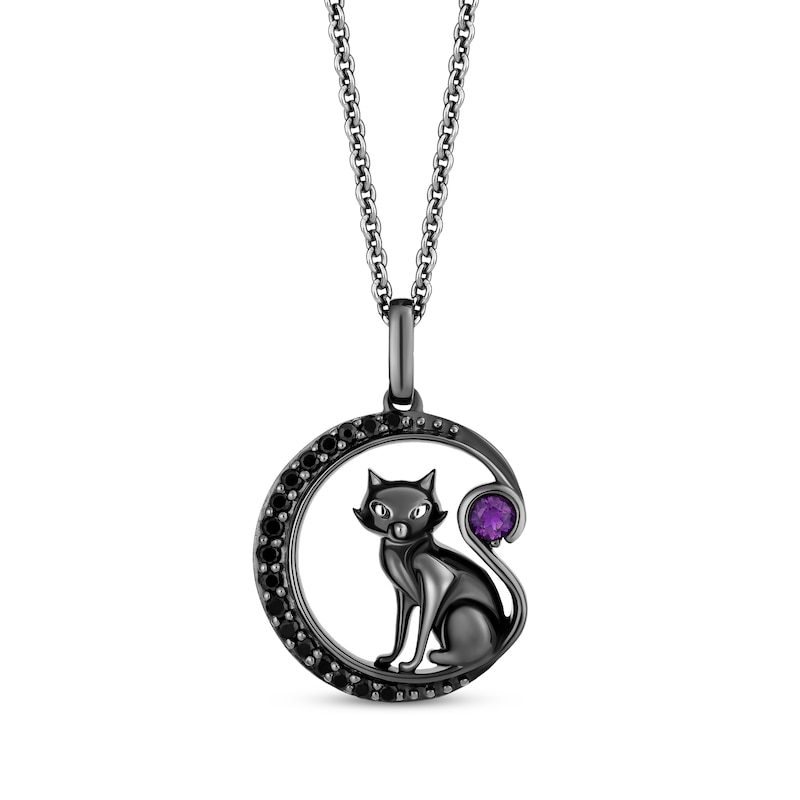 Disney Treasures Hocus Pocus Binx Amethyst & Black Diamond Cat Necklace 1/6 ct tw Black Rhodium Sterling Silver 19"