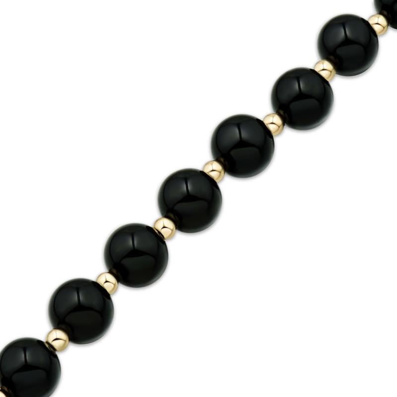Black Onyx Bead Bracelet 14K Yellow Gold 7.5"