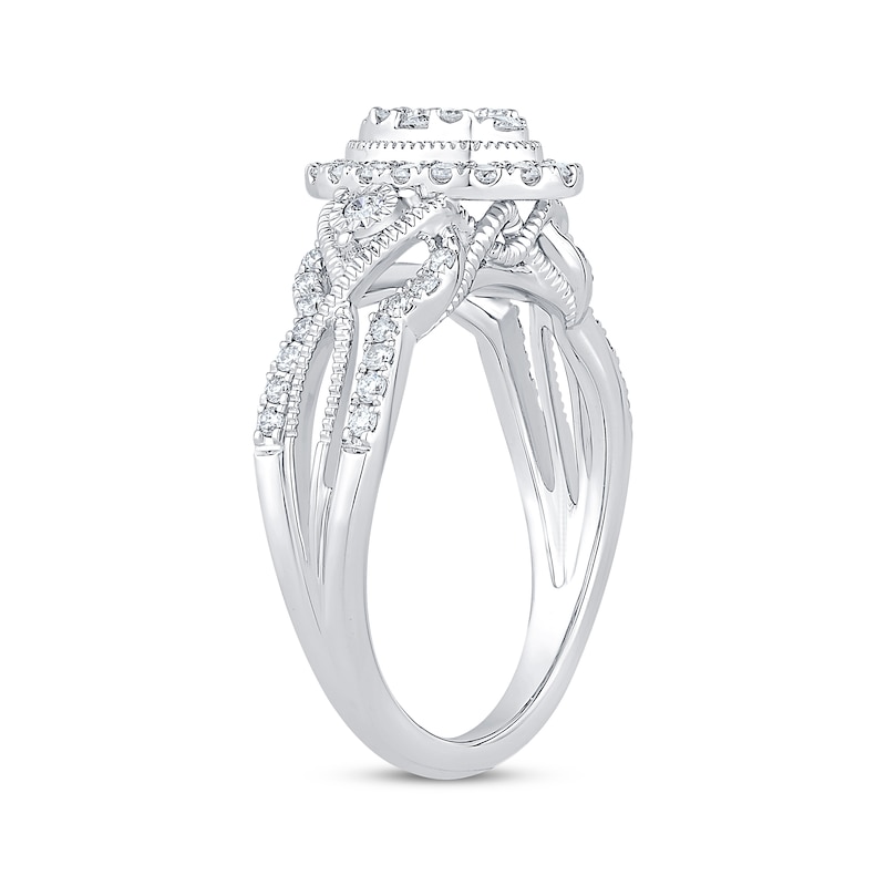 Multi-Diamond Center Oval-Shape Engagement Ring 5/8 ct tw 14K White Gold