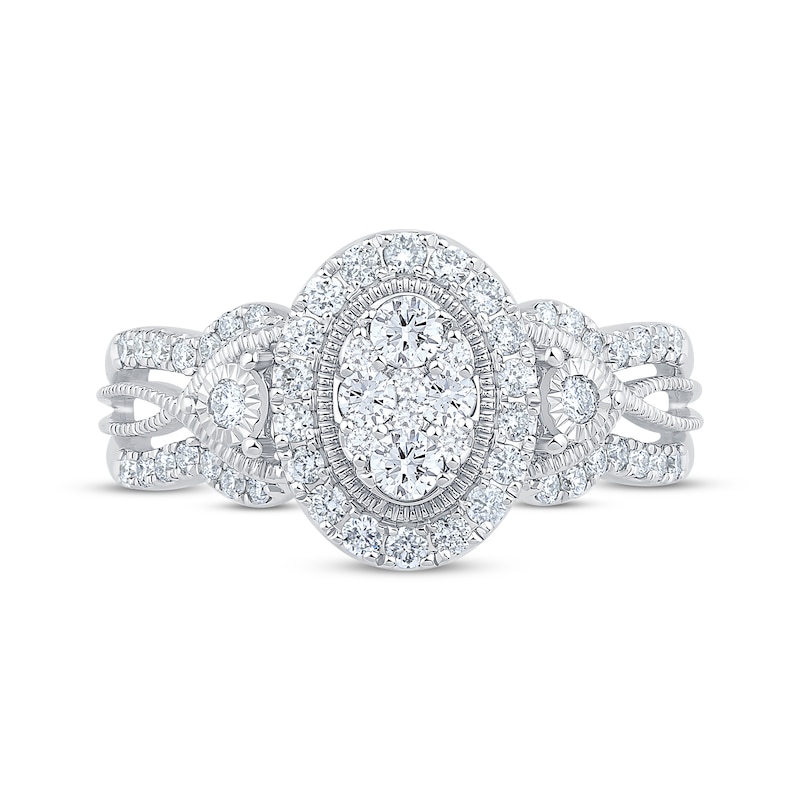 Multi-Diamond Center Oval-Shape Engagement Ring 5/8 ct tw 14K White Gold