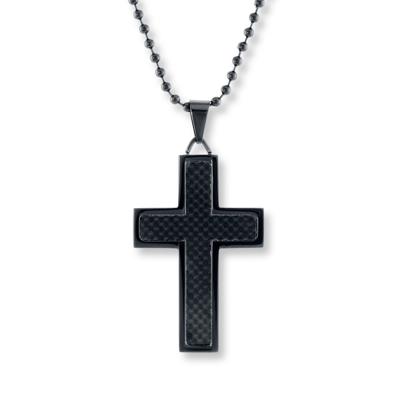 Men's Cross Necklace Black Stainless Steel 22"