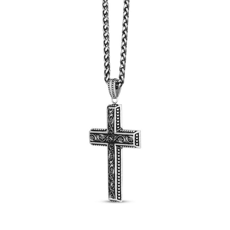 Engraved Cross Necklace Stainless Steel 24"