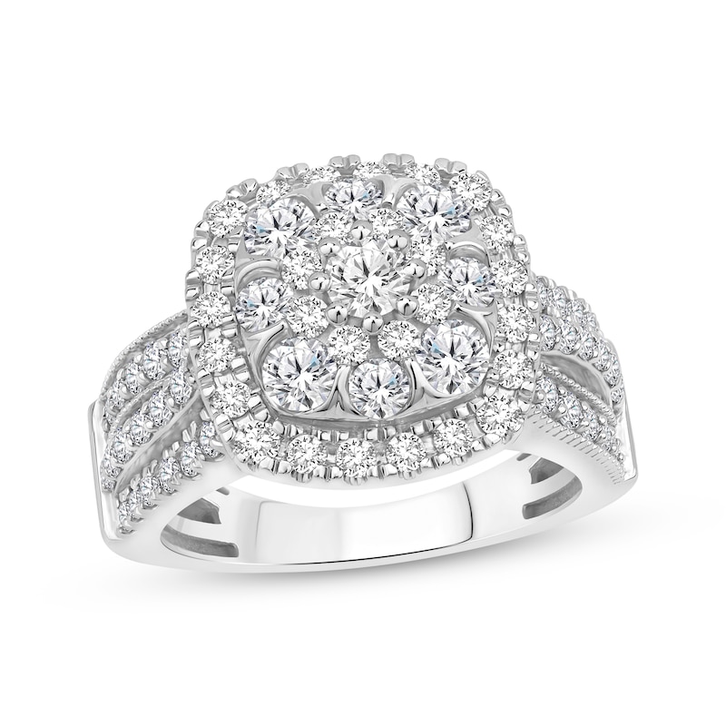 Multi-Diamond Center Cushion-Frame Engagement Ring 2 ct tw 14K White Gold