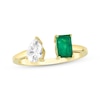 Thumbnail Image 0 of Toi et Moi Pear-Shaped White Topaz & Emerald-Cut Emerald Deconstructed Ring 10K Yellow Gold