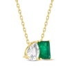Thumbnail Image 1 of Toi et Moi Pear-Shaped White Topaz & Emerald-Cut Emerald Necklace 10K Yellow Gold 18"