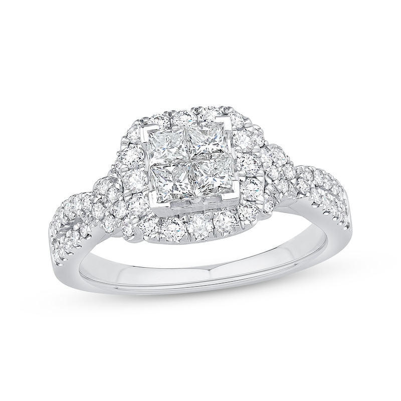 Princess-Cut Diamond Cushion-Frame Engagement Ring 1 ct tw 14K White Gold