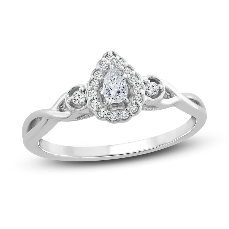 Diamond Promise Ring 1/6 ct tw Pear & Round 10K White Gold