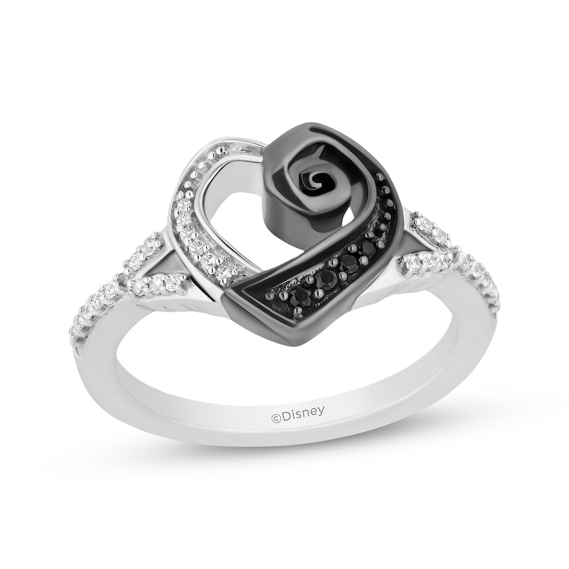 Disney Treasures The Nightmare Before Christmas Round-Cut Black & White Diamond Heart Ring 1/8 ct tw Sterling Silver