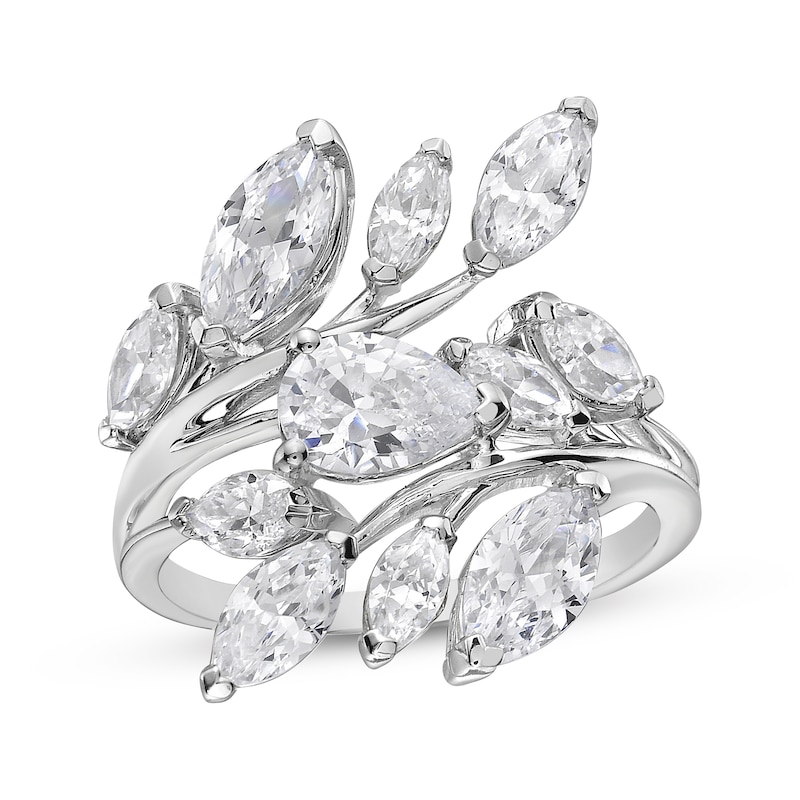 Pear-Shaped & Marquise-Cut Diamond Leaf Fashion Ring 3 ct tw 14K White Gold