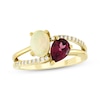Thumbnail Image 0 of Toi et Moi Oval-Cut Opal & Pear-Shaped Rhodolite Garnet Ring 1/10 ct tw Diamonds 10K Yellow Gold