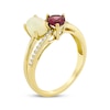 Thumbnail Image 1 of Toi et Moi Oval-Cut Opal & Pear-Shaped Rhodolite Garnet Ring 1/10 ct tw Diamonds 10K Yellow Gold