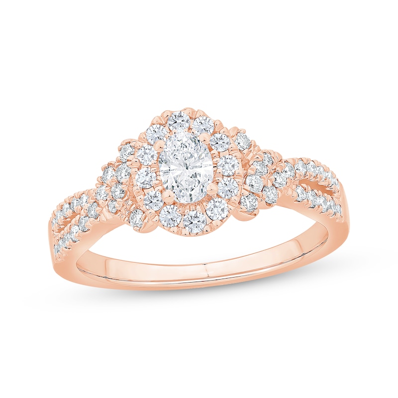 Oval & Round-Cut Diamond Engagement Ring 3/4 ct tw 14K Rose Gold