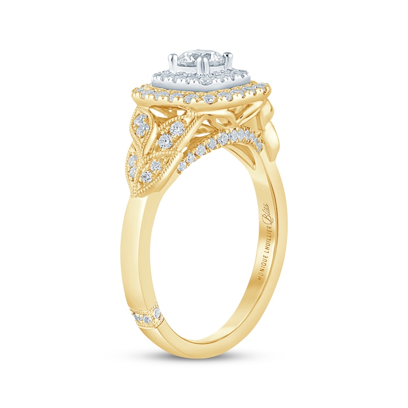 Monique Lhuillier Bliss Round-Cut Diamond Cushion-Frame Engagement Ring 3/4 ct tw 18K Two-Tone Gold