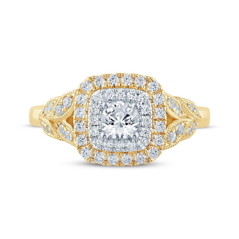 Monique Lhuillier Bliss Round-Cut Diamond Cushion-Frame Engagement Ring 3/4 ct tw 18K Two-Tone Gold