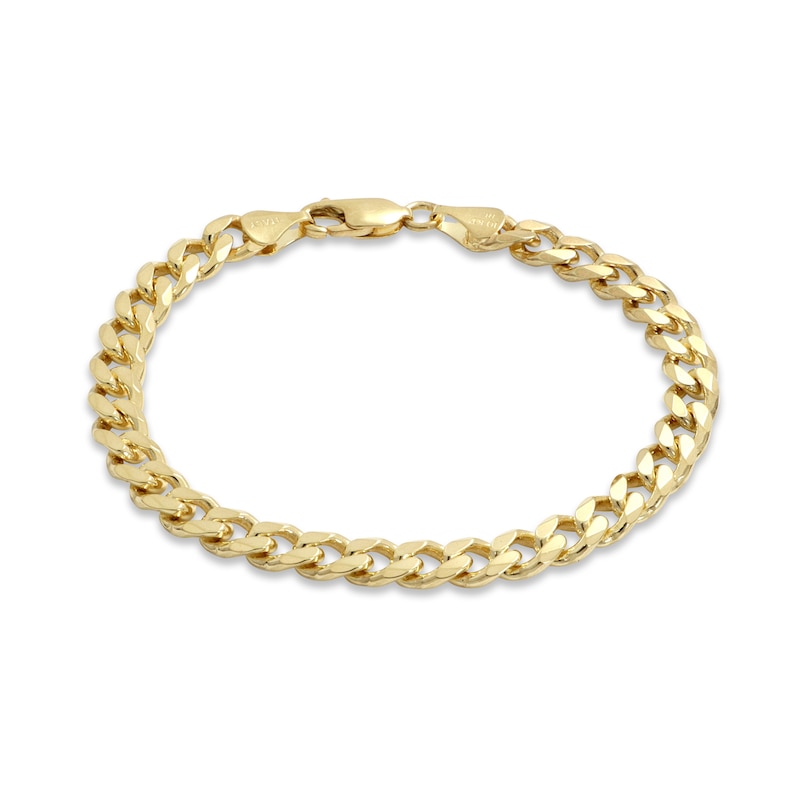 Diamond-cut Solid Curb Chain Bracelet 14K Yellow Gold 7.5"
