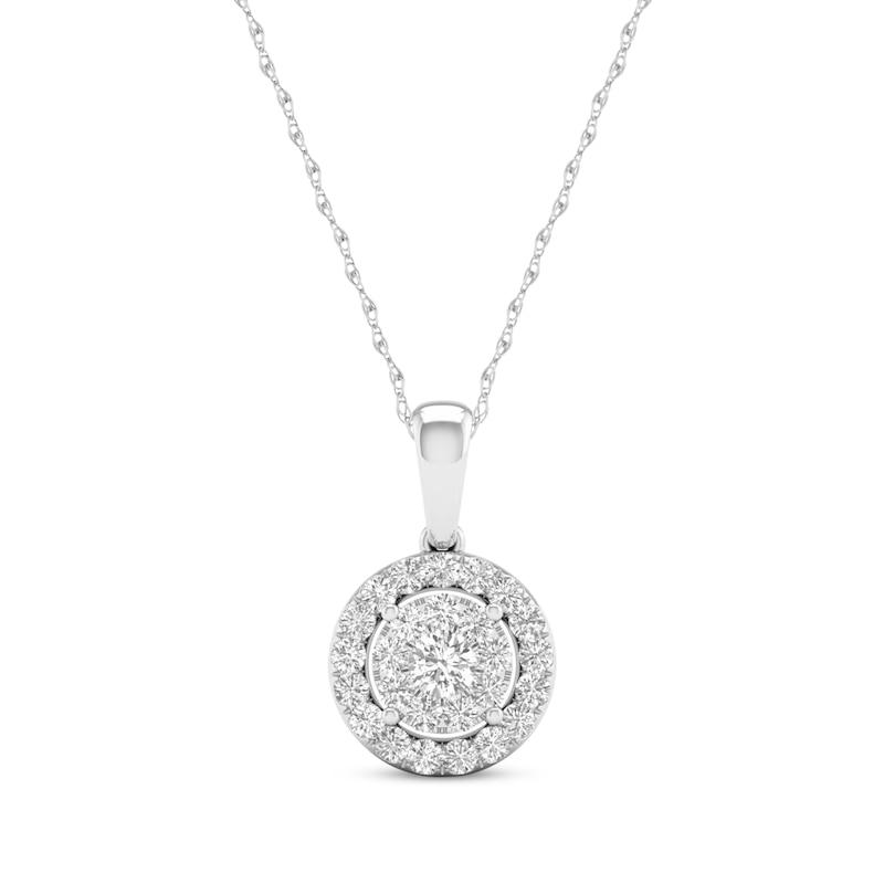 Lab-Created Diamonds by KAY Circle Halo Necklace 1/2 ct tw 10K White Gold 18"