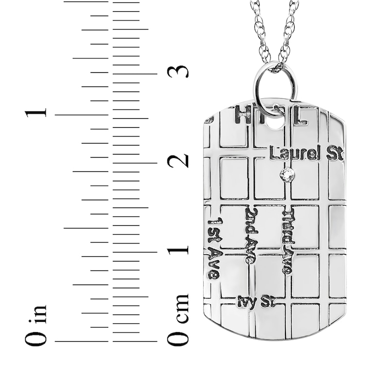 Diamond Accent Map Dog Tag Necklace Sterling Silver 18"