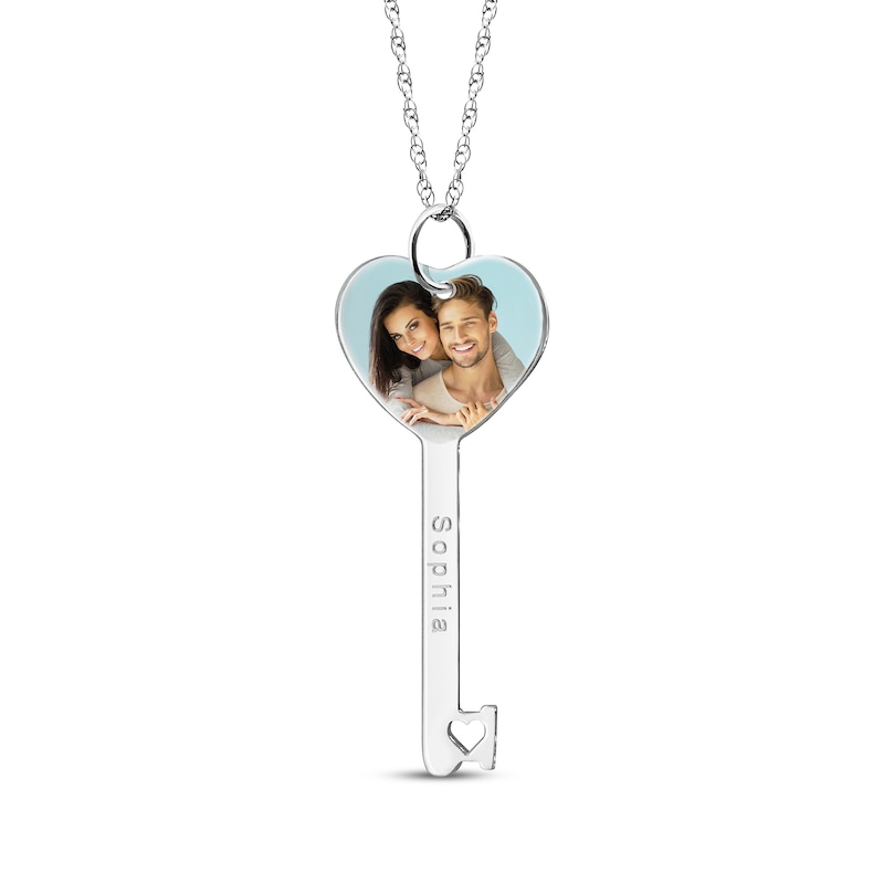 Engravable Heart-Shaped Key Photo Necklace Sterling Silver 18"