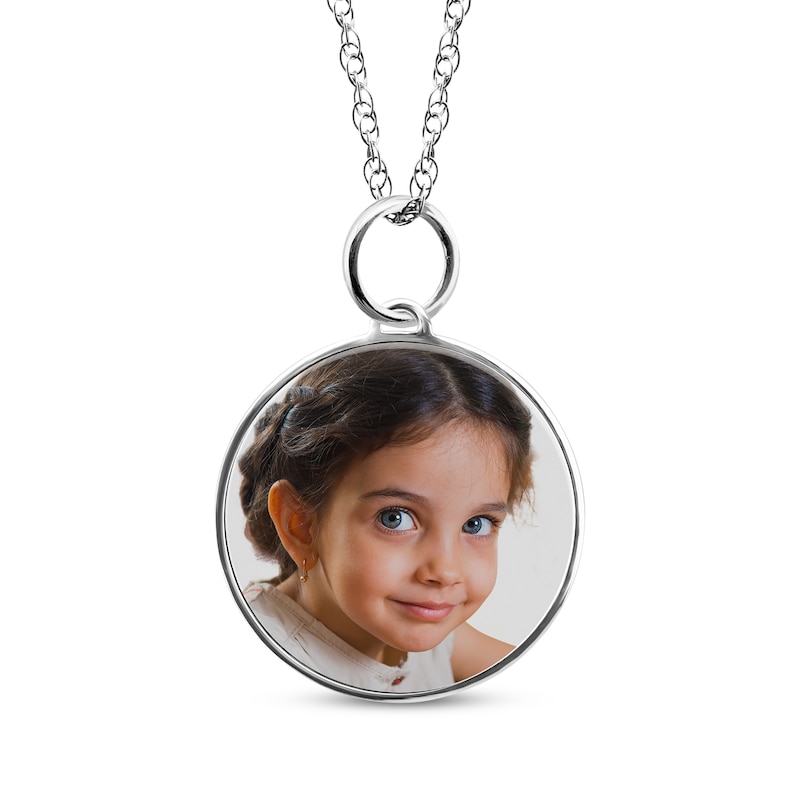 Small Round Photo Charm Necklace Sterling Silver 18"