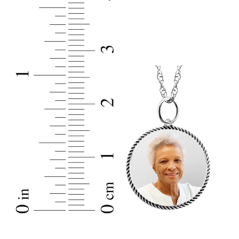 Small Round Rope Edge Photo Charm Necklace Sterling Silver 18"