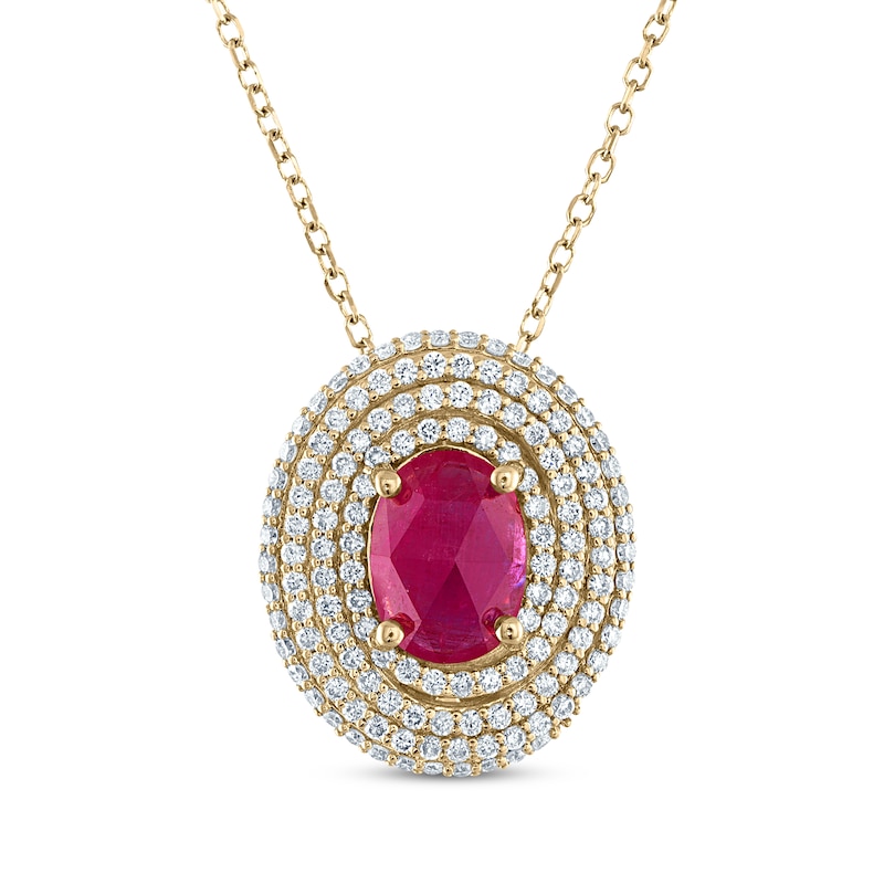 Greenland Rubies Collection Oval-Cut Natural Ruby & Lab-Created Diamond Necklace 3/8 ct tw 14K Yellow Gold 18"
