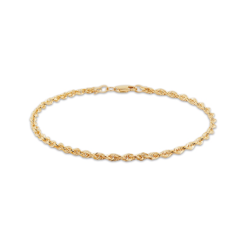 Solid Glitter Rope Chain Bracelet 3mm 14K Yellow Gold 7.5"